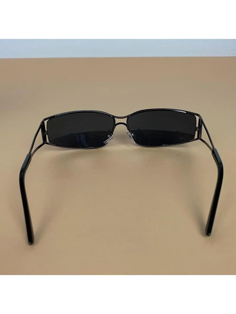 Vintage y2k 2000s classy black trim sunglasses. Chrome trim dark lenses